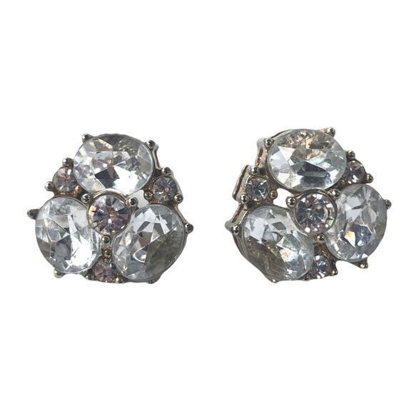 Earrings large clear stone cluster post back stud for pierced ears - Picture 1 of 5